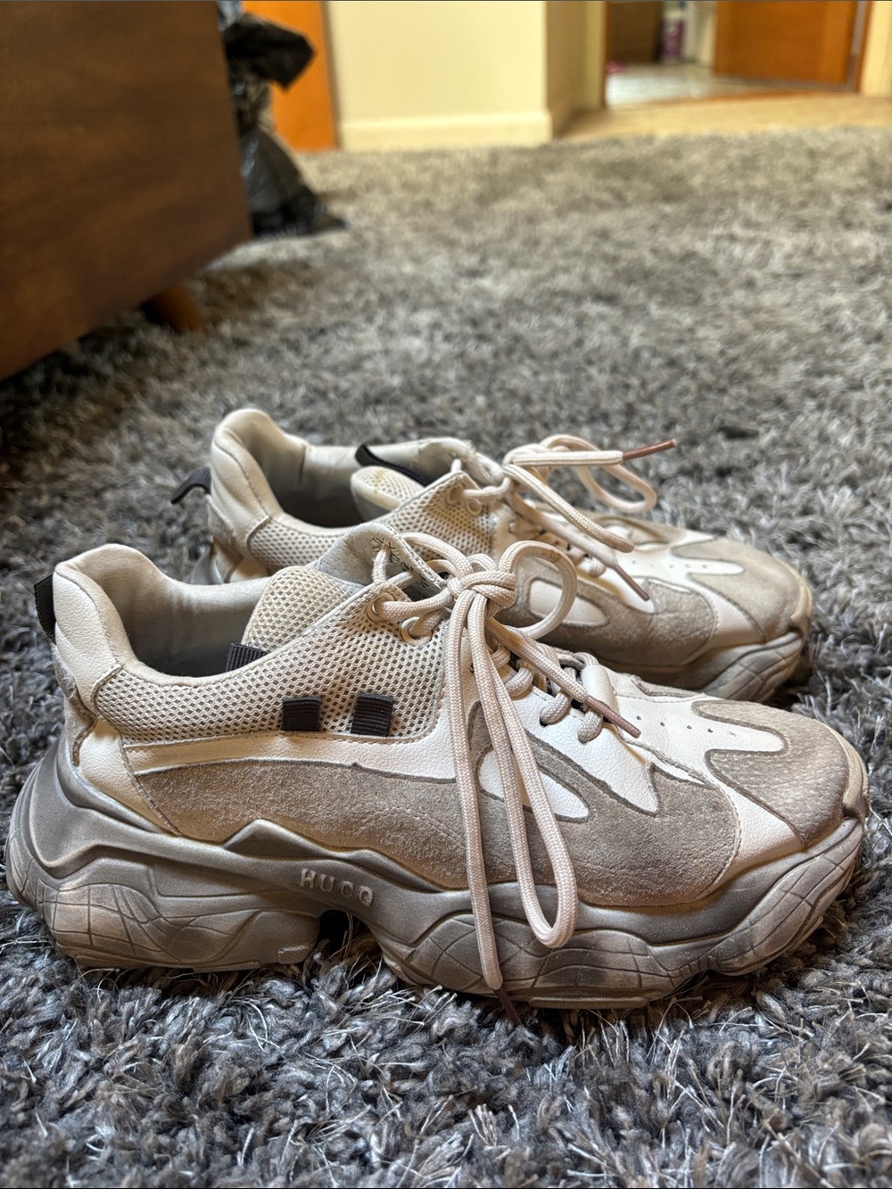HUGO Chunky Lace-Up Sneakers in Beige and Taupe